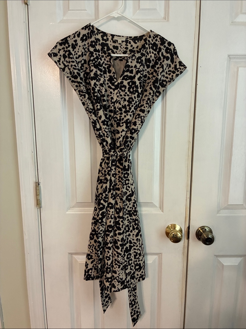 Talbots Black and Cream Animal Print Midi Dress